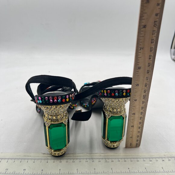 FSJ Black Gems Green Heel Open Toe Stylish Sandals Ankle Strap Ballroom Shoes - Picture 5 of 8